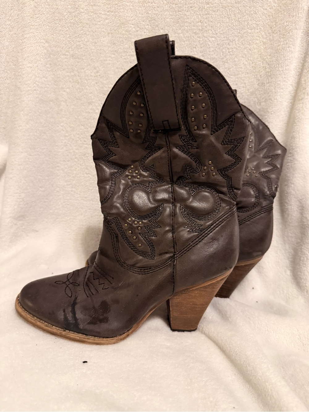 MIA Dark Brown Western-Style Heeled Cowboy Boots